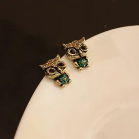 Cute Rhinestone Owl Earring Studs